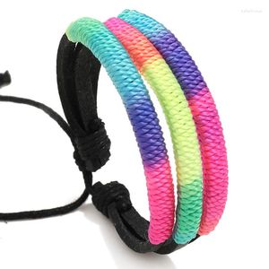 Bracciale in nylon colorato con corda intrecciata in pelle per uomo donna moda estate partita stile punk gioielli bracciali braccialetti vendita