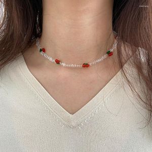 Pendant Necklaces F19D Bohemia Beaded Red Cherry Necklace For Women Cute Handmade Fruits Seed Bead Transparent Chokers Boho Jewelry