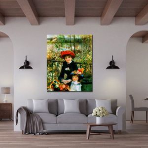 Impressionistische Landschaftskunst auf Leinwand, zwei Schwestern auf der Terrasse, Gemälde von Pierre Auguste Renoir, handgefertigtes Kunstwerk für die Hotellobby