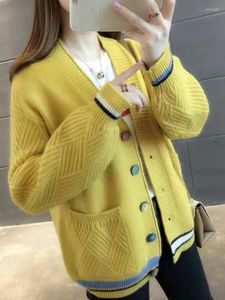 Women's Knits Knitted Cardigan Jacket 23 Spring Autumn Fashion Color Matching Loose And Versatile Trend Single Breasted Top Sweater Women