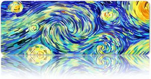 Spring Sense Mouse Pad Starry Night Van Gogh Mat 31.5x11.8 Inch Desk Sets Non-Slip Base XL Mousepad Waterproof Mat Blue Yellow