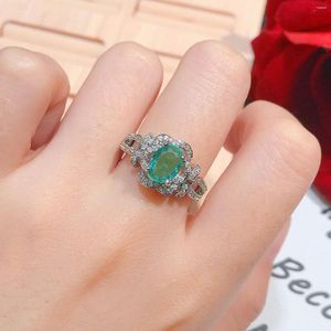 クラスターリングソリッド 925 スターリングシルバーエメラルドジュエリーリング女性のための起源結婚指輪パーティー Bizuteria DIWENFU Anels