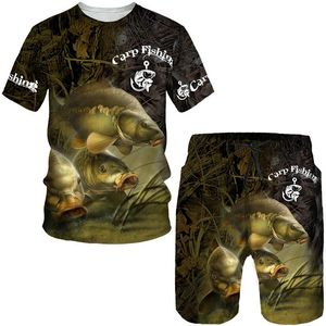 Klänningar mode djurfiske konst 3d tryckt tees/shorts/passar män kvinnor camping jakt kläder haruku par sportkläder tshirts set