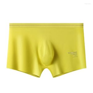 Underpants Men Underwear Seamless Slip Panties Shorts Transparent Sexy Ice Silk Low Waist U Convex Big Bulge Pouch Boxers
