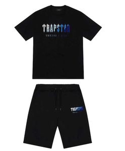 Męska koszulka Trapstar z krótkim rękawem strój z nadrukiem Chenille dres czarna bawełniana londyn Streetwear zaawansowany projekt 412ess