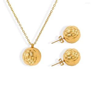 Pendant Necklaces Simple High Quality Stainless Steel Solid Spherical Ball Round Necklace Stud Earring Women's Party Exquisite Jewelry Set