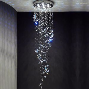 Kolye lambaları Modern Merdivenler Tavan Avize Aydınlatma Lüks K9 Kristal Led Ev Salonu Asma Işıkları Kelebek Dekorasyon