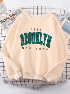 Moletom com capuz feminino 1898 Brooklyn New York Moletom feminino com capuz Personalidade Gola redonda com capuz simples Oversize Moda Moda Casual Feminino Roupa esportiva Q55