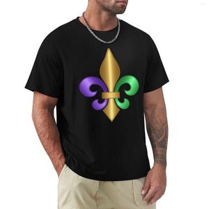 Erkek Polos Mor Yeşil ve Altın Fleur-De-Lis Sembol T-Shirt Büyük boy Tişört Sevimli Giysiler Kore Moda Gömlekleri