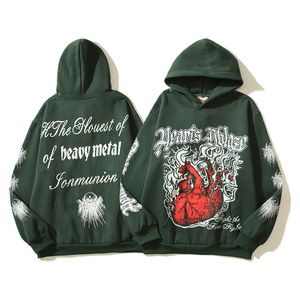 Vintage Yeşil Sweatshirts Hoodies Erkekler Hip Hop Baskı Pullover Yüce Hoodi büyük boyutlu yüksek sokak kazakları 23FW