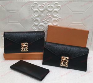 Designer svart präglad blomma 2 bit spänne plånbok mode lady mynt handväska lyxiga multi lager plånböcker kort pack passhållare