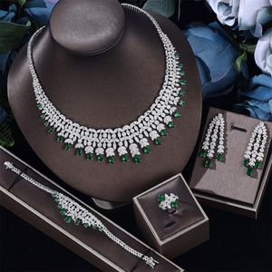 Necklace Earrings Set Fashion Classic 4pcs Luxury Zircon For Women Bride Party Dubai Nigeria CZ Crystal Wedding