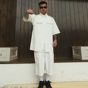 Tute da uomo Estate Y2K Camicie e pantaloncini Completi da uomo Bianco Nero Streetwear Tute casual Harajuku Risvolto Top Oversize Hip Hop 230707