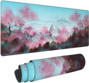 Japanese Ink Painting Mountain Landscape Gaming Mouse Pad Extended Large Mouse Pad XL Stitched Edges Mousepad 31.5 X 11.8 Inch