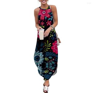 カジュアルドレス 2023 ハワイセクシーなホルターネック花柄ドレス女性背中の開いた夏エレガントなノースリーブパーティー