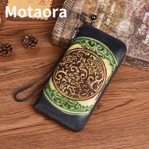 MOTAORA Women's Wallet Long Embossed Ethnic Style Woman Handbag Cow Leather Genuine Card Phone Bag Womens Purses And Handbags