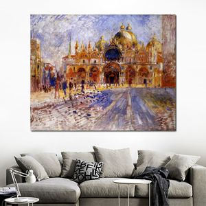 Pintura de Pierre Auguste Renoir feita à mão de alta qualidade, a Piazza San Marco, arte em tela grande e moderna, decoração de parede