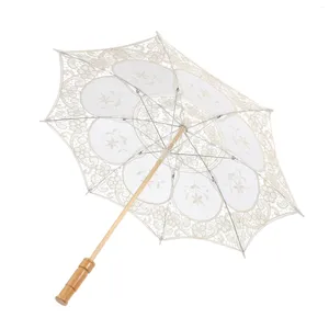 Umbrellas Transparent Umbrella Handheld Wedding Dress White Parasol Pography Prop Wooden Lace Embroidered Handle Bride Dresses