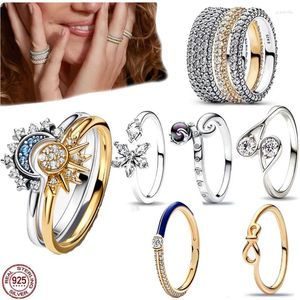 Cluster Rings Various Styles S925 Sterling Silver Droplet Ring Moon Sun Rose Gold Row Diamond DIY Jewelry Anniversary Gift
