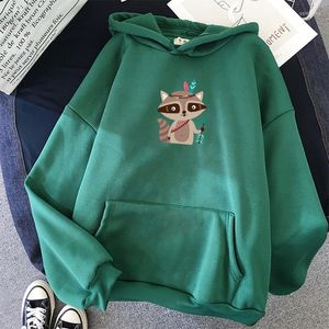 Frauen Hoodies Sweatshirt Streetwear Sudaderas Mujer Herbst Winter Cartoon Waschbären Druck Langarm Tops Casual Student