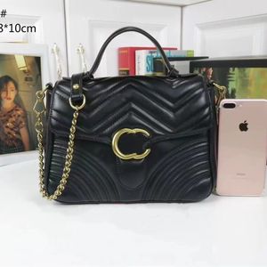 Clássica e estilosa bolsa feminina de couro PU Chevron de cor sólida Marmont alça superior transversal ouro antigo corrente dupla bolsa de ombro bolsa de corrente vintage