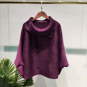 Camicette da donna Camicie Miyake Top plissettati Autunno Inverno Tinta unita Risvolto Sciolto Grandi dimensioni Maniche a pipistrello Collo a polo Abiti estetici firmati 230707