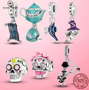 925 silver for pandora charms jewelry beads Bracelet Witch Skeleton Teapot Jack Pendant charm set