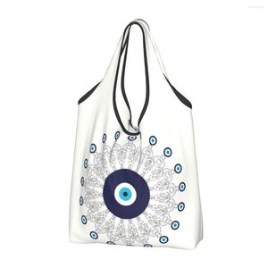 Sacolas de compras Fofa Mediterrânea Evil Eye Mandala Tote Bag Portable Nazar Amulet Mercearia Shopper Shoulder