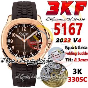 3KF V4 3K5167 A330SC Mens Mens Watch الحد الأدنى لحركة الضوضاء Ultrathin بني ملمس رقم الاتصالات علامات Rose Gold Steel حزام المطاط