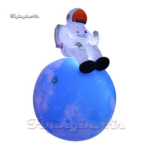 Fantastic Lighting Large Blue Inflatable Moon Planet Balloon With White Spaceman For Space Show