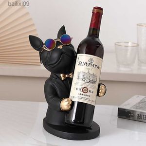 Decorative Objects Home Decoration Animal Figurines Holders Resin Craft Bulldog Statue Wine Bottle Holder Desk Table Champagne Rack Room Decor T230710