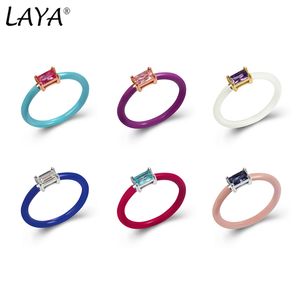 With Side Stones Laya 925 Sterling Silver Synthetic Color Crystal Fashion Finger Ring For Women Charm Jewelry Handmade Enamel 230710