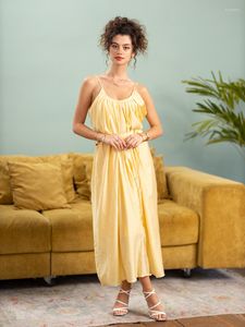 Vestidos casuais sem costas longo vestido de praia amarelo bandagem chiffon verão sexy deslizamento elegante vintage sem mangas maxi para mulheres 2023