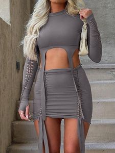 Women's Tracksuits Two Piece Club Outfits Sexy Top And Skirt Set Broken Woman Dress Sets Irregular Rave Outfit For Strap Clothing