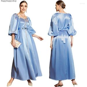 Casual Dresses Vintage Women Puff Sleeve Long Dress Dubai Party Gown Islamic Muslim Abaya Kaftan Robe Cocktail Evening Vestidos