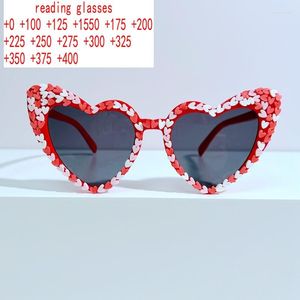 Sunglasses Vintage Heart Bling Reading Full Lens Women Rhinestone Sun Reader Glasses Outdoor Disco UV Protection Eyewear NX