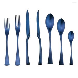 Dinnerware Sets Novelty Blue Steak Knife 18/10 Stainless Steel Cutlery Set Forks Knives Scoops Silverware Dinner 1 Piece