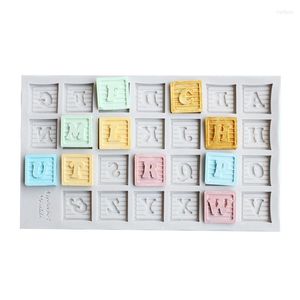 Baking Moulds English Letter Silicone Mold Square Stamp Button Alphanumeric Epoxy Fondant Tools Happy Birthday Chocolate Resin Mould