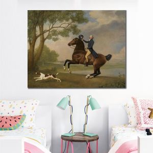 Canvas Art Horse Landscape Portrait of Baron de Robeck езда на брелотном охоте Джордж Стейббс Расширение ручной отель.