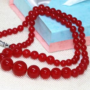 Chains High Quality Natural Stone Red Jades Chalcedony 6-14mm Round Beads Tower Chain Necklace Fashion Choker Jewelry 18inch