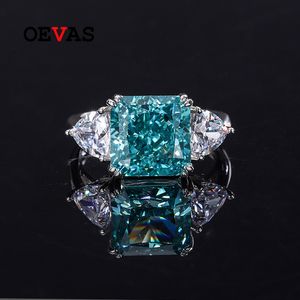 Z bocznymi kamieniami OEVAS 100 925 Sterling Silver 1010mm Mint Green High Carbon Diamond Rings Dla kobiet Musujące Wedding Party Fine Jewelry Gift 230707