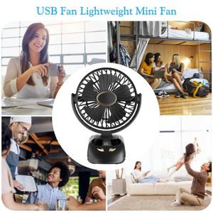 Electric Fans 1200mAh / 3000mAh / 6000mA Mini Cooling Fan 5-Speed Clip-on Fan Rechargeable Wall-on Clip Fan with LED Screen for Camping Hiking