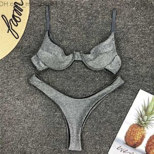 Women's Swimwear swimwear Fashion Summer Women Sexy Padded Push Up Bra Underwire Shinny Bikinis Sets Swimsuit Push-up Sliver Bikini Set Z230711