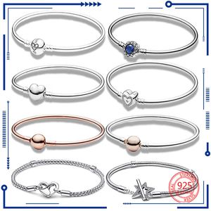 925 Sterling Silver Charm Classic Bracelet Round Heart -shaped Heart -shaped Fixed Pot Pandora Bracelet Valentine's Festival Charm Jewelry Gift Free Delivery