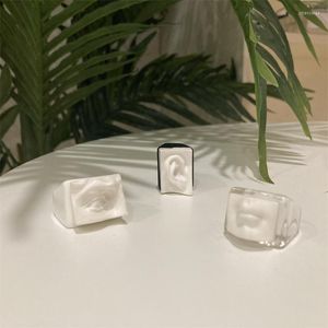 Cluster Rings Vintage Back White Transparent Resin Acrylic Abstract Art Statue Ears Eyes Mouth Geometric Square For Women Jewelry