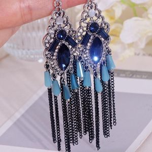 Brincos pendentes estilo étnico colorido cristal borla para mulheres vintage metal longo brinco gota declaração acessórios de joias