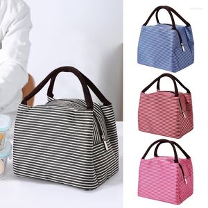 Dinnerware Sets Insulated Lunch Box Striped Bento Hand Bag Oxford Cloth Large Capacity Thermal Cooler Sack Leakproof For Travel