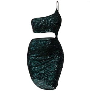 Casual Dresses Sxey Bodycon Sequin Dress Women One Shoulder Suspender Hollow Out Sexy Irregular Club Party Cocktail Vestidos Para Mujer