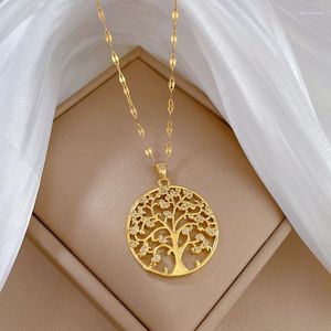Anhänger Halsketten Baum des Lebens Halskette Edelstahl vergoldet Schmuck Zirkonia gepflastert große Familie für Frau Zubehör