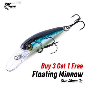 Beten LEYDUN Öring Mini Mikrofiskedrag Floating Minnow 40mm konstgjorda hårda beten Top Vatten Bra Action Wobblers Fiskeredskap HKD230710